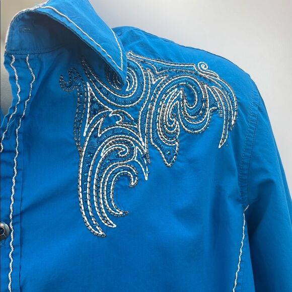 House of Lords Blue Button Down Shirt with Embroidered Design Y2K - Picture 2 of 7